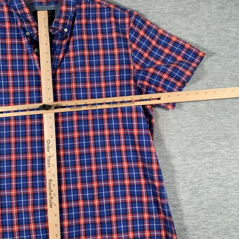 Banana Republic Shirt Mens XL‎ Blue Red Plaid Grant Fit Button-Down Short Sleeve
